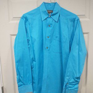 Mens Ariat Twill Button Down Shirt - Light Blue - Medium Size